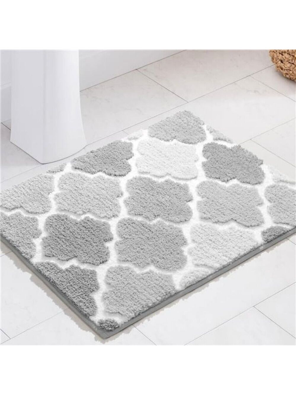 Gray Bathroom Rug Non Slip Checkered Bath Mat Plush Absorbent Shaggy Floor Carpe